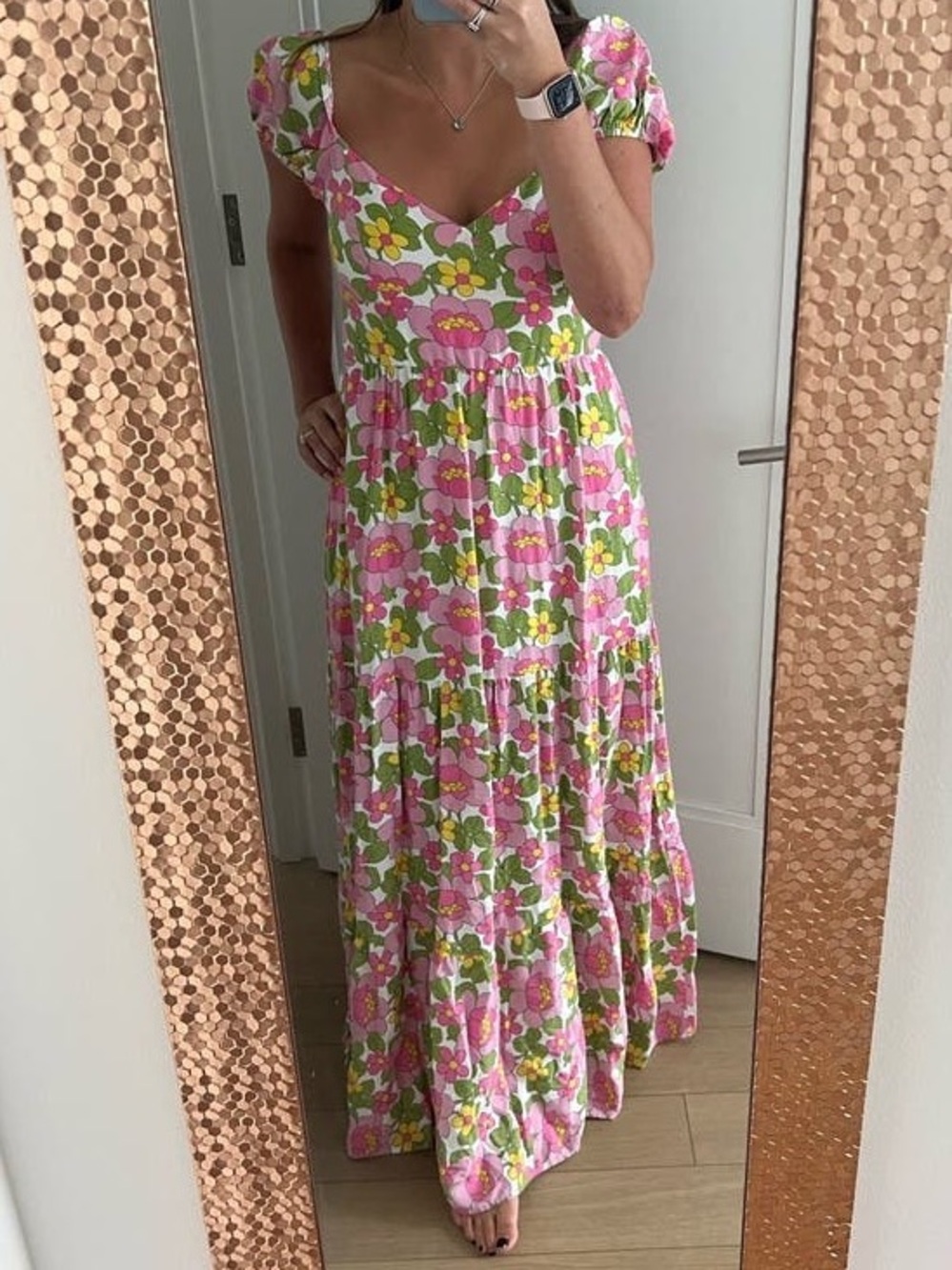 Show Me Your MuMu Pink and Green Floral Puff-Sleeve Cathy Maxi Dress - Picture 15 of 16